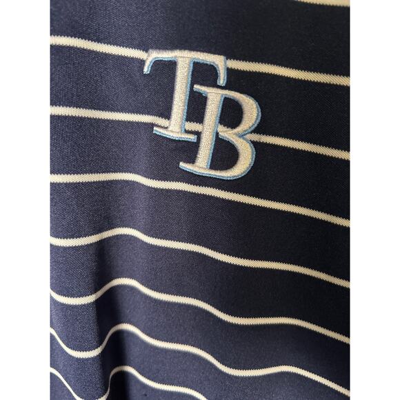 Tampa Bay Rays Polo Large Blue With White Stripes Embroidered TB Logo - Picture 2 of 4